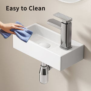 English Elm Wall-mounted Porcelain Basin Complete Faucet Set for Powder Room or Small Bathroom Milk White,Silver W3402P402912