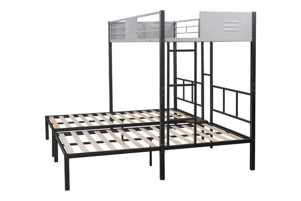 English Elm Triple Bunk Bed Steel Frame with Wood Slats Converts to Three Twin Beds W427S00071