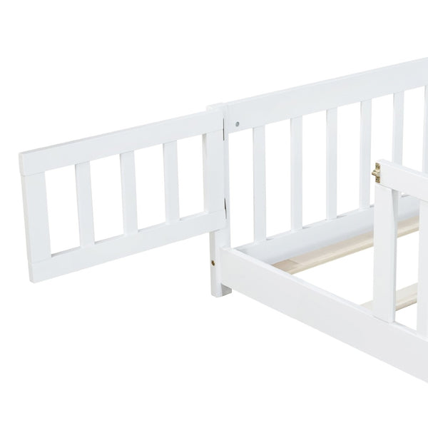 English Elm Twin Cozy Floor Bed With Protective Fence & Door, Eco-Friendly Rubberwood For Safe Sleep Spaces W504P286373-GIGA