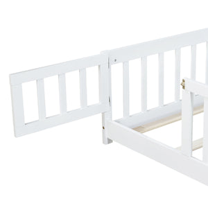 English Elm Twin Low Profile Rubberwood Floor Bed with Full Safety Fence for Toddler Rooms White W504P429270