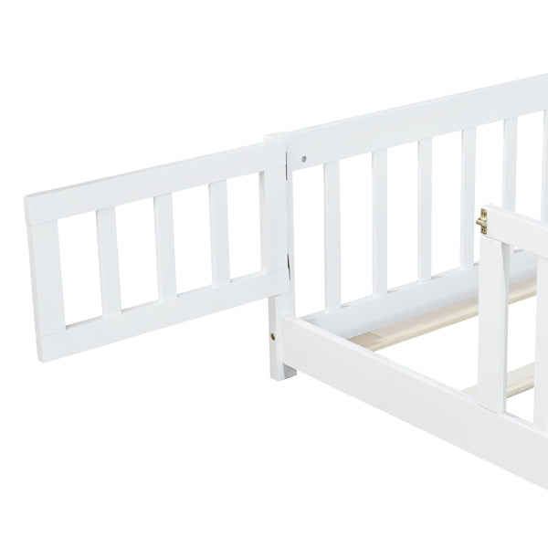 English Elm Twin Low Profile Rubberwood Floor Bed with Full Safety Fence for Toddler Rooms White W504P429270