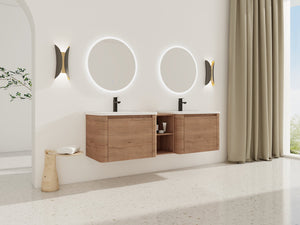 English Elm 68'' Wall-Mounted Bathroom Vanity with White Ceramic Sink, Plywood Shelves, Soft-Close Door Elegance W999S00382