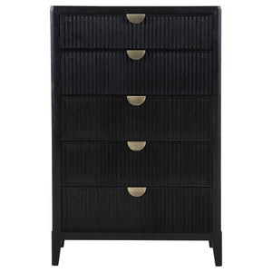 English Elm Mason Black 5-Drawer Chest – Stylish Storage Solution With Fluted Accents For Modern Bedrooms B062P354069