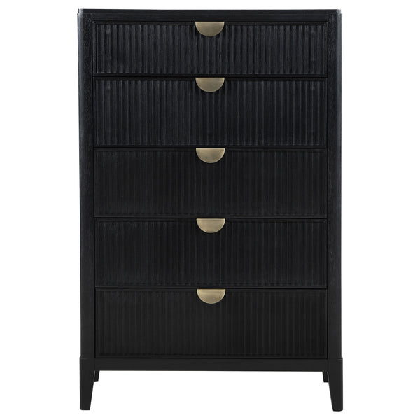 English Elm Mason Black 5-Drawer Chest – Stylish Storage Solution With Fluted Accents For Modern Bedrooms B062P354069