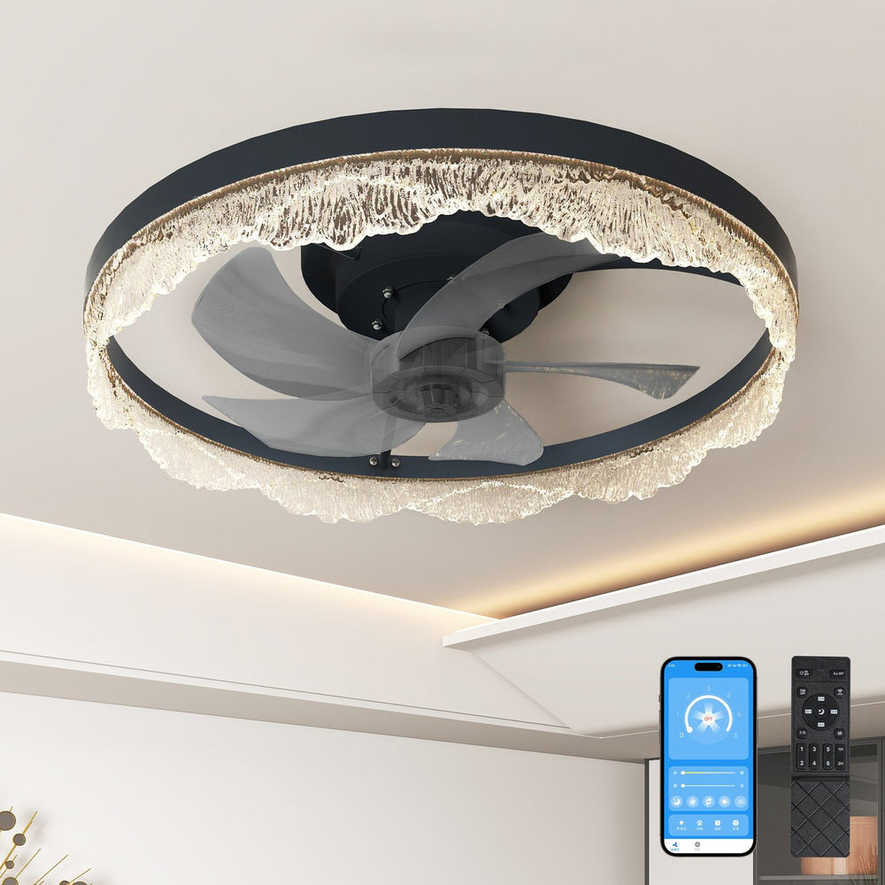 English Elm 20" Modern LED Ceiling Fan Light Flush Mount with Hidden Blades, Remote & App Control, Dimmable W2312P368708