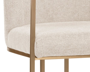 Sunpan Rayla Dining Armchair - Elegant Cantilever Design with Antique Brass Frame for Stylish Interiors Belfast Oatmeal