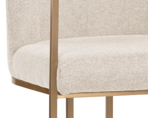 Sunpan Rayla Dining Armchair - Elegant Cantilever Design with Antique Brass Frame for Stylish Interiors Belfast Oatmeal
