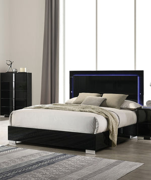 English Elm Contemporary King Size Bed With Led Headboard - Sleek Piano Black Finish & Modern Design For Your Bedroom B2741S00080