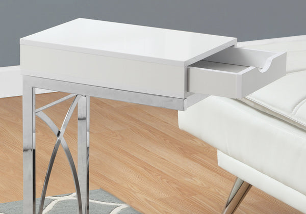 English Elm Accent C-Shaped Side Table with Thick Tempered Glass Top and Sturdy Metal Base for Living Rooms and Offices White 25 L x 19 W x 5 H B2710P219213
