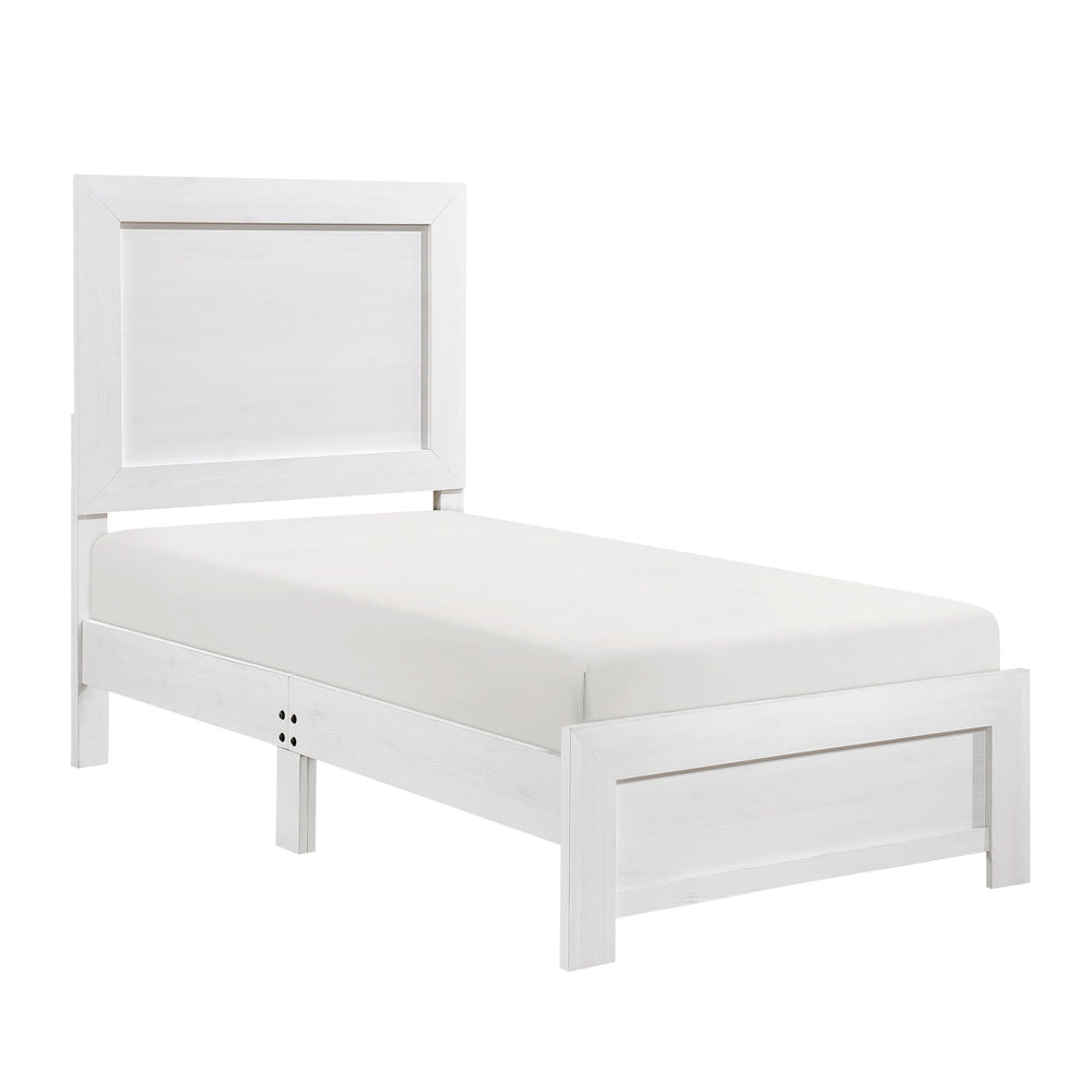 English Elm White Twin Panel Bed with 3D Printed Paper Veneer Rustic-Modern Design, Easy Bed-in-a-Box Assembly White 45.25 L x 33.5 W x 6.5 H B011P248600