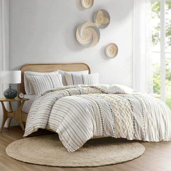 English Elm Full/Queen Imani Cotton Duvet Cover Set with Tufted Chenille Geometric Print, OEKO‑TEX Certified Comfort B03596527