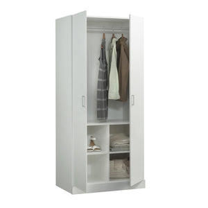 English Elm Wardrobe/Storage Cabinet White — Slim Engineered Wood Organizer with Concealed Doors & Adjustable Shelves B356P402594