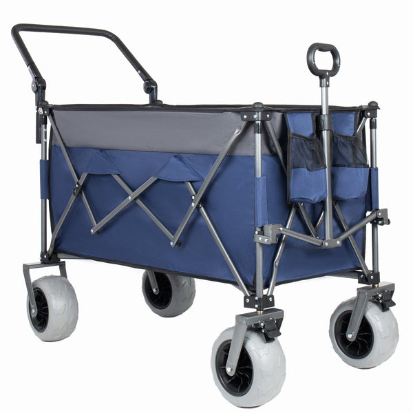 English Elm Multi-functional Folding Wagon with Canopy All Terrain Tires 480lb Steel Frame Outdoor Blue Gray W2932P417649