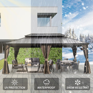 English Elm 12' X 20' Hardtop Gazebo - Durable Metal Canopy With Drainage, Curtains & Netting For Outdoor Comfort W1859S00145