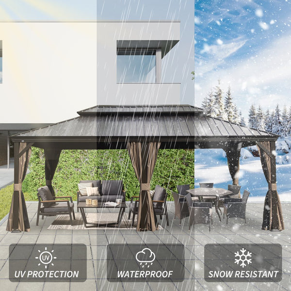 English Elm 12' X 20' Hardtop Gazebo - Durable Metal Canopy With Drainage, Curtains & Netting For Outdoor Comfort W1859S00145