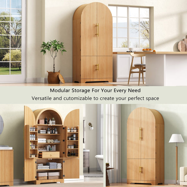 English Elm K&k Farmhouse Pantry Cabinet 72 Inch Tall Mdf Cupboard with Adjustable Shelves Natural N707S000020Y
