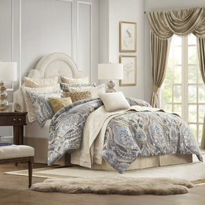 English Elm 4 Piece Julius King Comforter Set Blue/Grey Jacquard Chenille Luxury Bedding with Gold Illusion, Regal Style B035128757