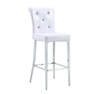 English Elm Modern Tempered Glass Pub Table Set with Chrome Base and White Pu Leather Stools W3875S00034
