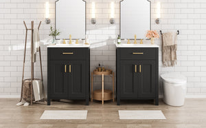 English Elm Modern 48 Inch Freestanding Bathroom Vanity Dual Ceramic Sinks Soft Close Gold Handles Black N729P000008B