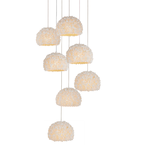 Virtu Round Multi-Drop Pendant Light – Handcrafted Clamrose Shells for Nature-Inspired Elegance