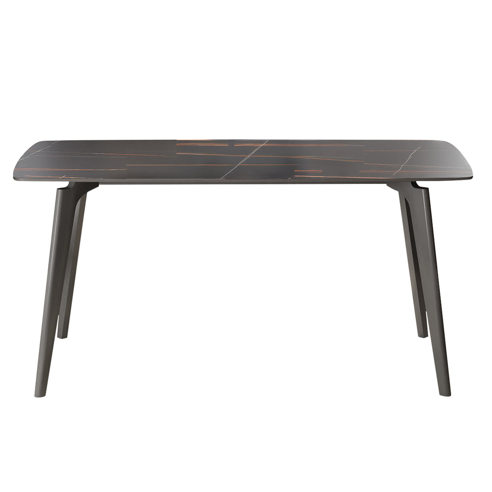 English Elm 62.99" Modern Artificial Stone Dining Table With Black Curved Edge - Seats 6, Sleek Metal Legs W1535S00525