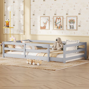 English Elm Twin Pine Montessori Floor Bed with Safety Fence — Grey Low-Profile Kids Twin Frame, 77"x38.9" Interior W1820P369890