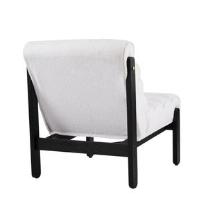 English Elm Fluffy Shearling Accent Chair Plush Tiered Back Solid Wood Frame Cozy Reading Nook White+Black N767P366257W