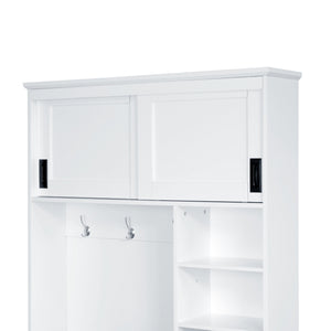 English Elm U-can Hall Tree with Storage Bench Three Drawers Open Shelves and Hooks for Entryway N724P380403K