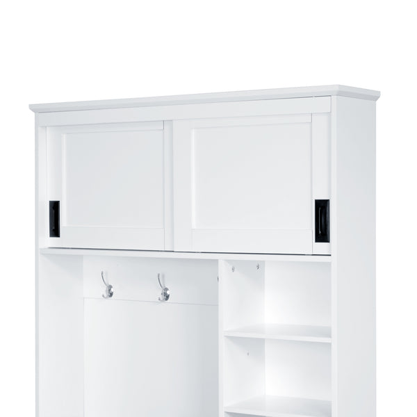 English Elm U-can Hall Tree with Storage Bench Three Drawers Open Shelves and Hooks for Entryway N724P380403K