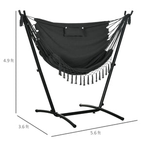 English Elm Outsunny Stylish Hammock Chair With Stand – Boho-Inspired Lounge With Headrest & Side Pocket, Dark Gray W2225P174051-GIGA