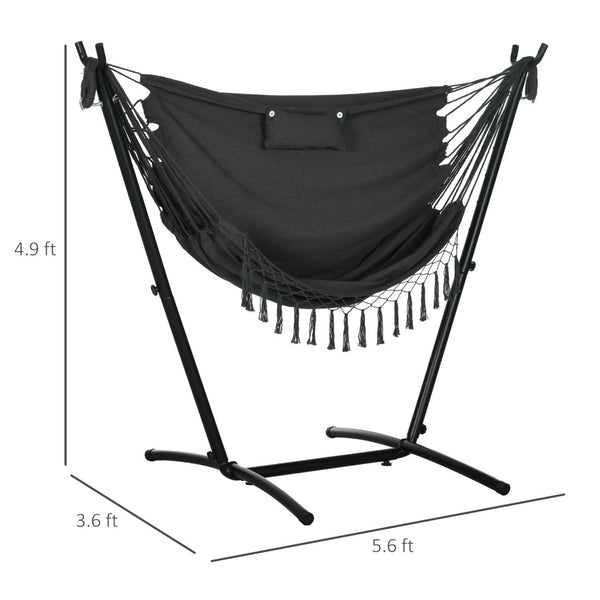 English Elm Outsunny Stylish Hammock Chair With Stand – Boho-Inspired Lounge With Headrest & Side Pocket, Dark Gray W2225P174051-GIGA