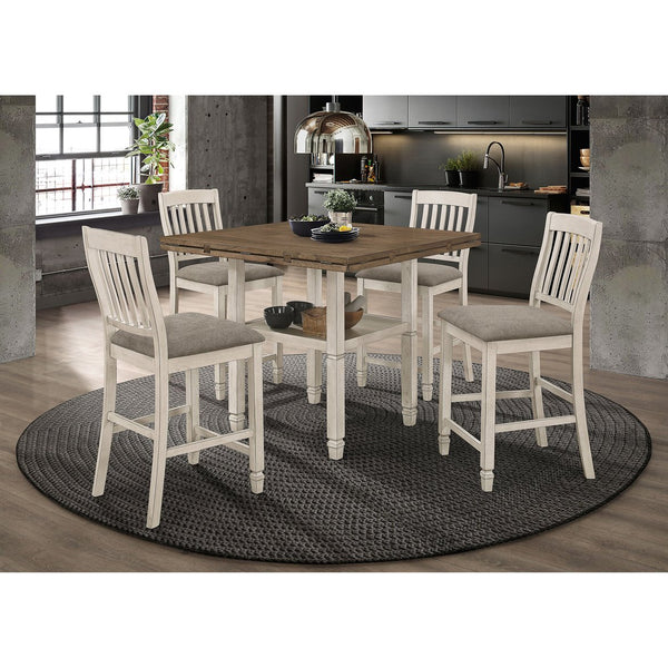 English Elm Bentley 5-Piece Counter-Height Dining Set - Rustic Cream & Nutmeg, Extendable Table & Upholstered Stools B062S01034