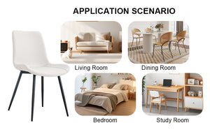 English Elm White faux leather dining chairs set of 4 with curved widened cushions, black metal legs, easy-clean comfort W1151P346458