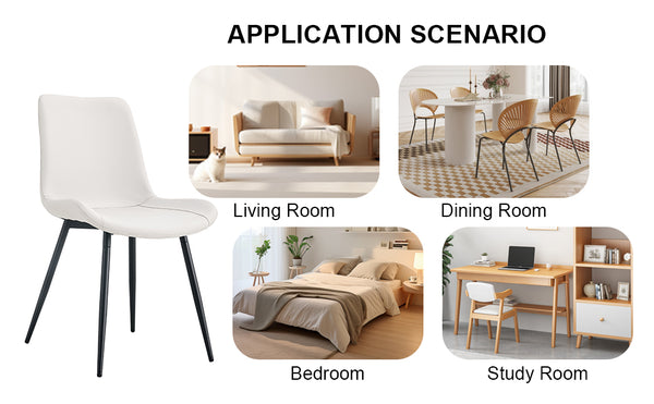 English Elm White faux leather dining chairs set of 4 with curved widened cushions, black metal legs, easy-clean comfort W1151P346458