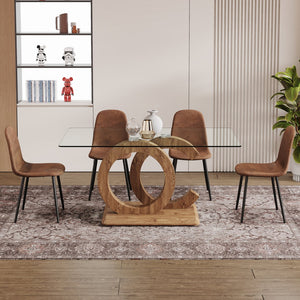 English Elm 1 Contemporary 5-Piece Dining Set With Glass Tabletop & Brown Fabric Chairs For Modern Spaces W1151S04023