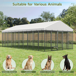 English Elm Large Heavy Duty Metal Dog Run Pen with Roof Cover for Backyard Animal Enclosure W1820S00025
