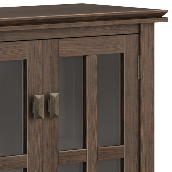 English Elm Artisan Low Storage Cabinet - Handcrafted Farmhouse Brown Wood With Glass Doors & Adjustable Shelves B136P158392