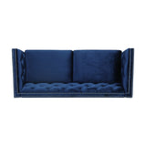 Christopher Knight Home® - Noble House - Chatwin Contemporary Tufted Velvet 3 Seater Sofa, Midnight Blue And Dark Brown