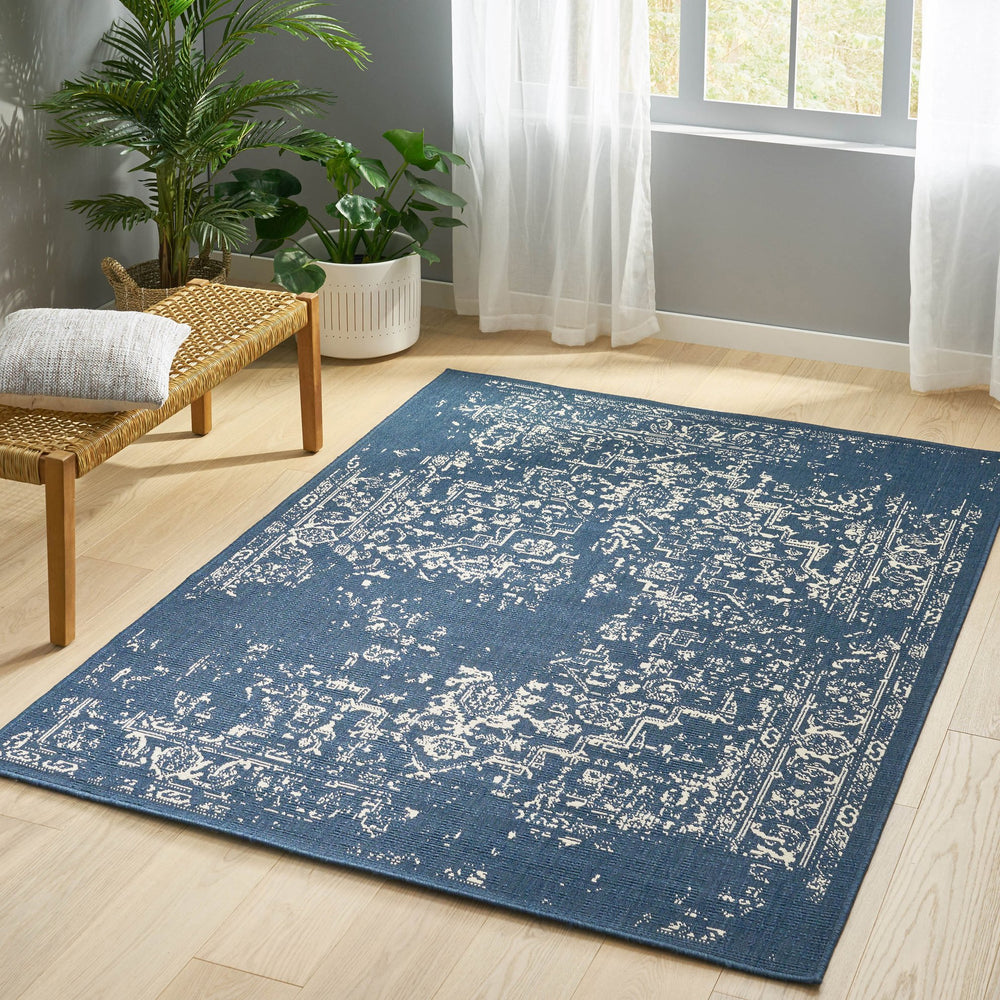 English Elm Christopher Knight Home® - 7'x5'3" Blue Polypropylene Area Rug — 100% Durable Low-Pile Handcrafted Design, 4mm Pile 72342.00
