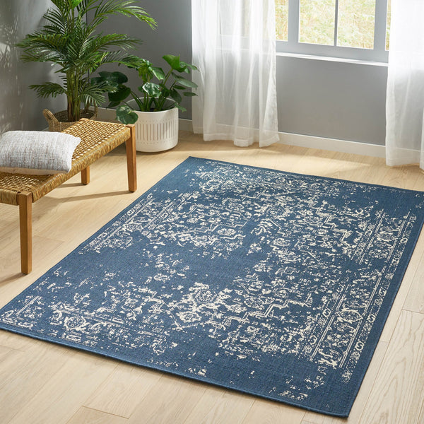 English Elm Christopher Knight Home® - 7'x5'3" Blue Polypropylene Area Rug — 100% Durable Low-Pile Handcrafted Design, 4mm Pile 72342.00