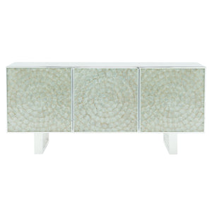 Bernhardt Bernhardt Helios Console With Capiz Starburst Panels, Polished Steel Legs & Hidden Storage Elegance 382860