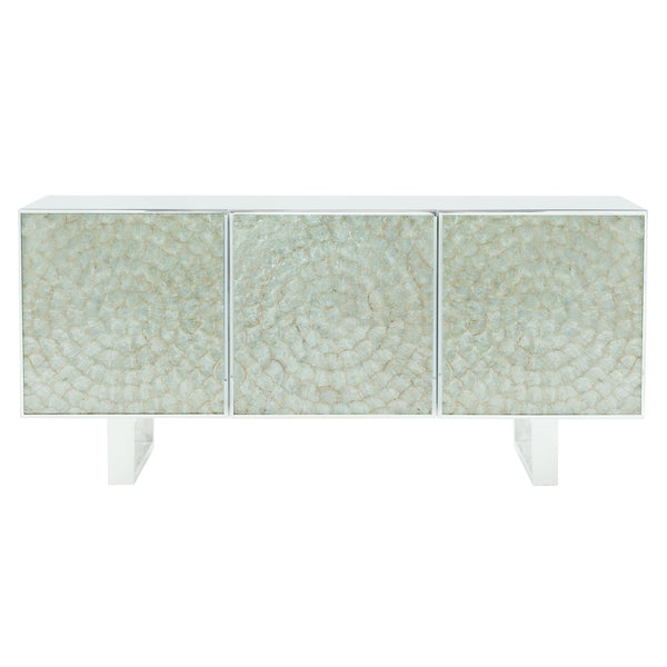 Bernhardt Bernhardt Helios Console With Capiz Starburst Panels, Polished Steel Legs & Hidden Storage Elegance 382860