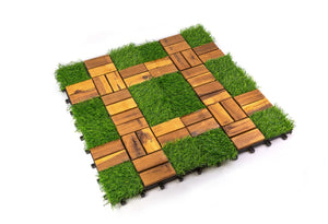 English Elm Acacia Wood Interlocking Deck Tiles Natural Grain Patio Balcony Floor 30 Pack T3656P456170