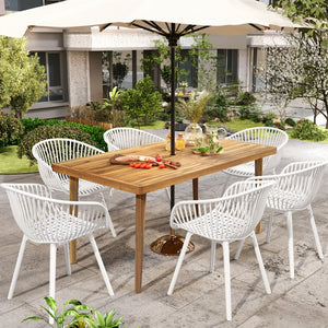 English Elm Christopher Knight Home® - Mykonos Weather-Resistant Outdoor 7PCS Dining Set with Recyclable PP Stackable Chairs & Table Acacia Wood,White MYKONOS7PCDW