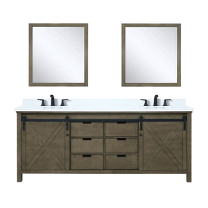 English Elm Rustic Brown Double Bath Vanity 80" W x 22" D with Cultured Marble Top, Matte Black Faucets & Mirrors B2731S01122