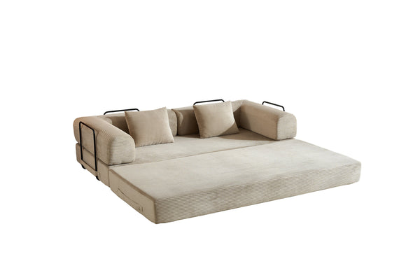 English Elm Convertible Sleeper Sofa Bed with Corduroy Upholstery, 4‑in‑1 Folding Couch Mattress, Space‑Saving Lounge Beige W3434P346244