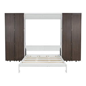 English Elm Queen Murphy Wall Bed with Hydraulic Lift and Push Pull Cabinet Storage Unit Espresso LP000381AAP