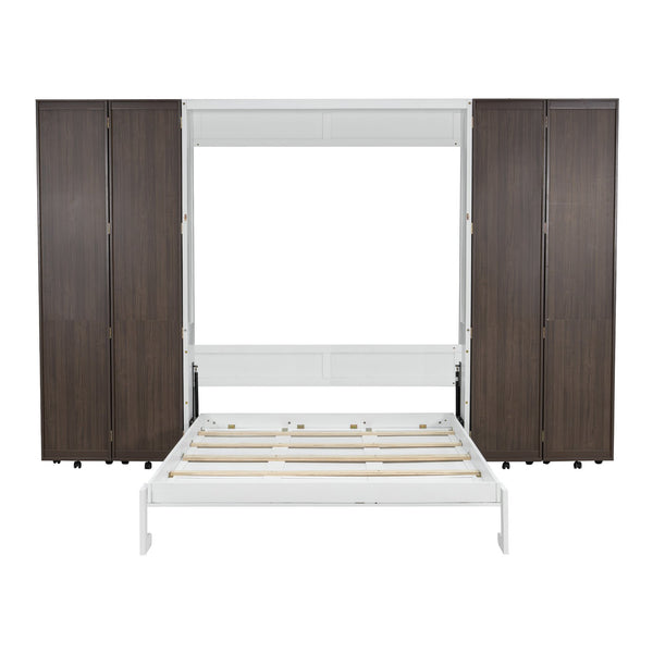 English Elm Queen Murphy Wall Bed with Hydraulic Lift and Push Pull Cabinet Storage Unit Espresso LP000381AAP