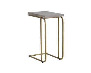 Sunpan Lucius End Table - Stylish C-Shaped Accent Table with Concrete Top & Antique Brass Base for Small Spaces