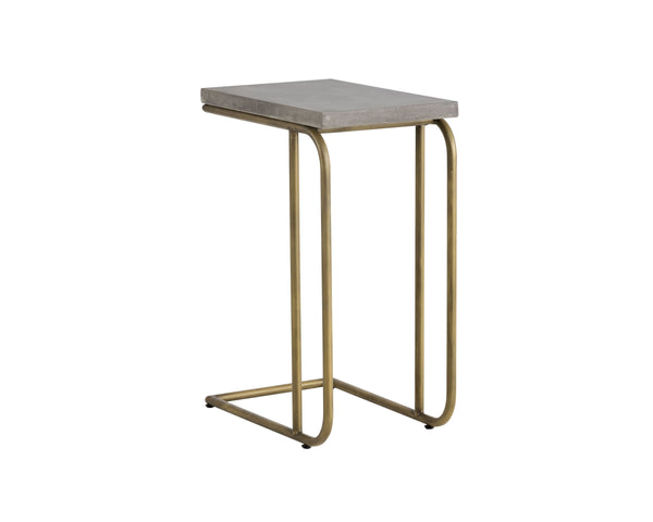 Sunpan Lucius End Table - Stylish C-Shaped Accent Table with Concrete Top & Antique Brass Base for Small Spaces